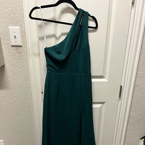 Lulus One shoulder dark green floor length evening dress
